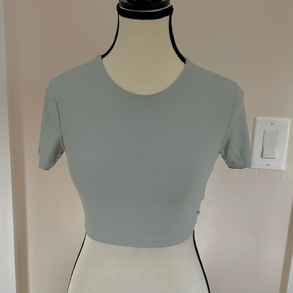 Zara Light Gray Fitted Crop Top Short Sleeve